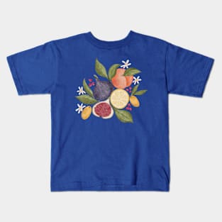 Hand painted watercolor vintage style fruits and leaves arrangement Kids T-Shirt